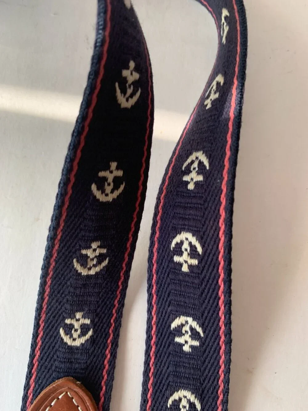 J. CREW NAUTICAL RIBBON ANCHOR BELT  70% COTTON 30% POLYESTER  TRIM 100% LEATHER
